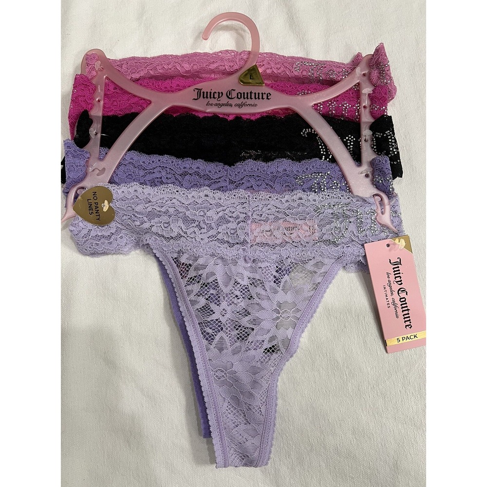 NEW JUICY COUTURE 5 Pack Women Large No Panty Lines Panties Black Pink Purple